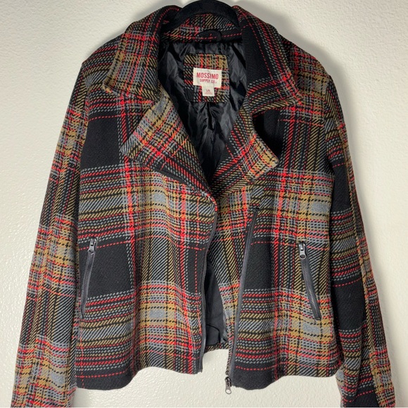Mossimo Supply Co. Plaid Moto Jacket Women's Size Large Zip Front Black,Red,Tan - Picture 7 of 16